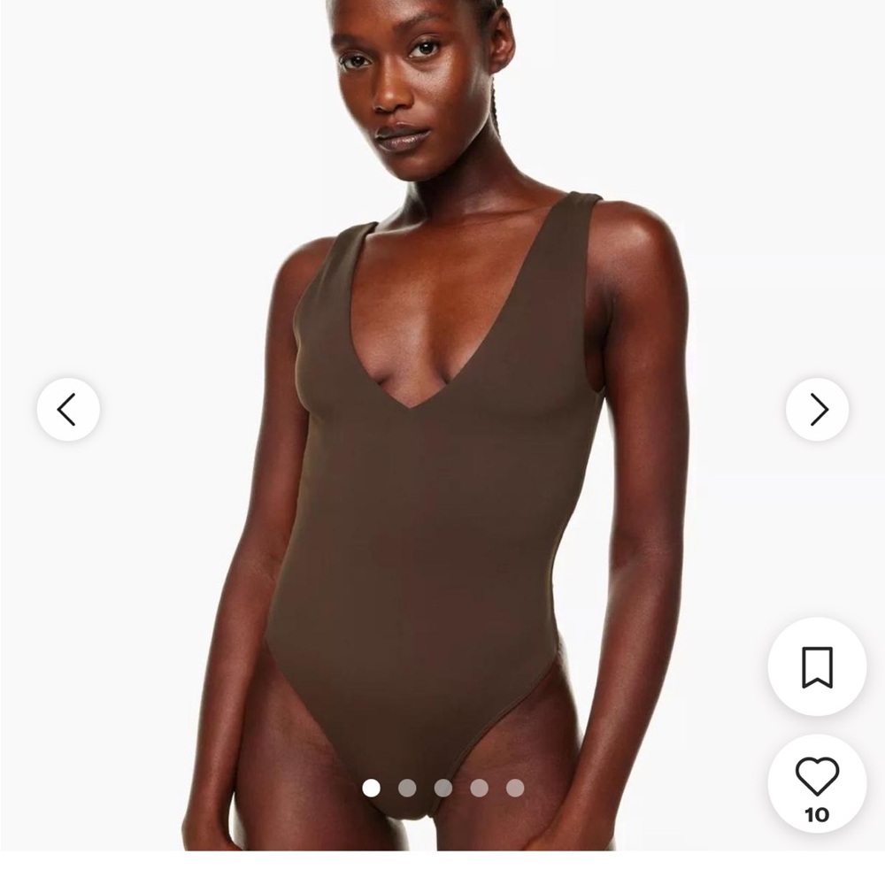 Babaton Deep V-Neck Brown Bodysuit